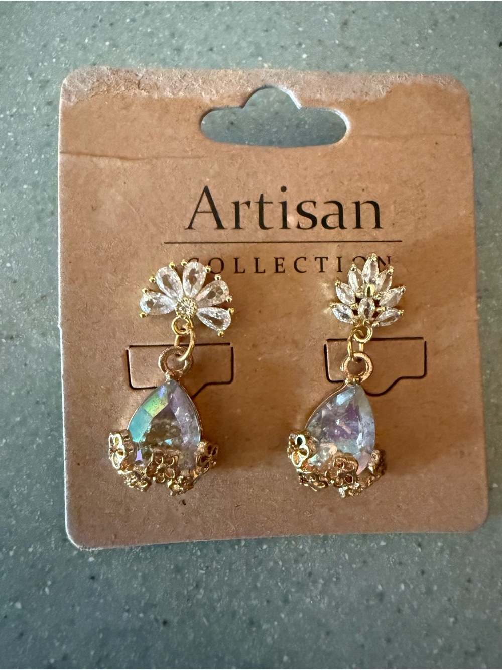 Gold-Tone Iridescent Teardrop Dangle Earrings